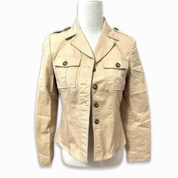 Apostrophe Jackets & Blazers - Apostrophe Classic Jacket Flap Pockets Epaulettes Button Front Stretch Beige W 2